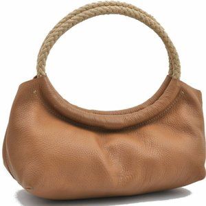 MIU MIU- Brown Leather Handbag with Canvas Handle